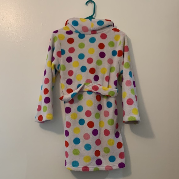 Girls bathrobe white with colored polka dots and has pockets - Picture 5 of 5